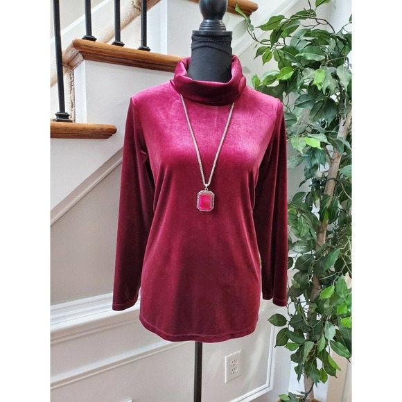 The Tog Shop Women's Burgundy Polyester Long Sleeve High Neck Top Shirt Size PM - Picture 1 of 10